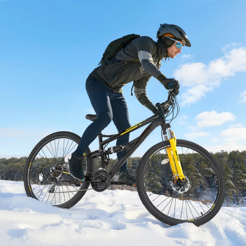 Aluminum Full Suspension Mountain Bike 24 Speed Dual Disc Brakes