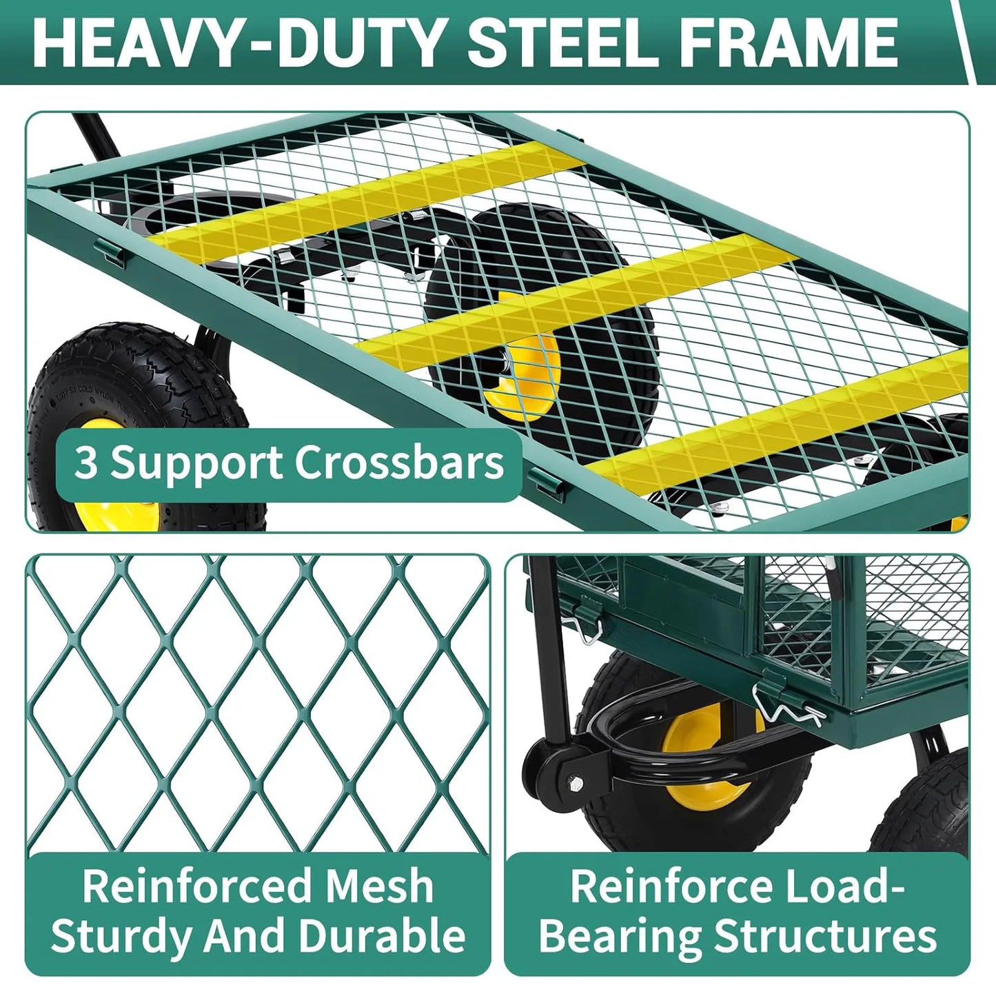 HiMISS Heavy Duty Steel Garden Cart All Terrain Wagon