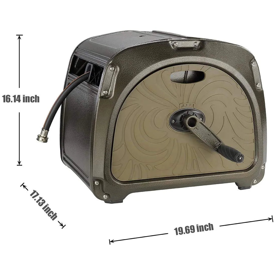 Giraffe Tools SW5 Metal Hose Reel Box, Heavy Duty Garden Hose Storage Reel Hideaway, Crank Handle, 150ft 5/8" Hose Capacity, Green