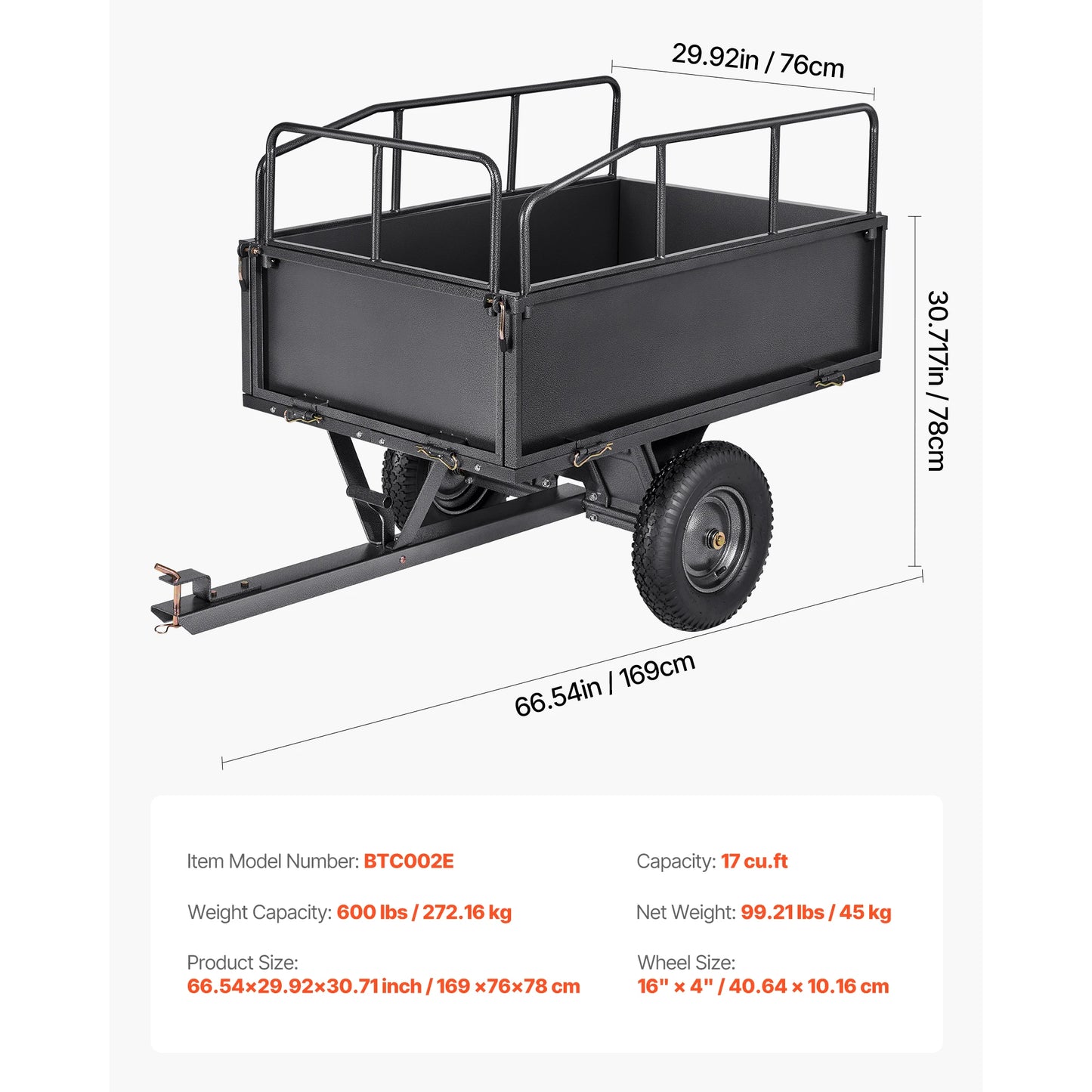SucceBuy 600Lb Capacity ATV UTV Utility Trailer For Lawn Mower