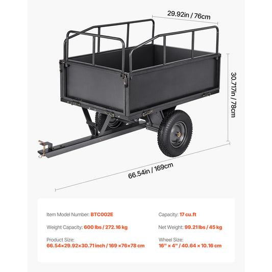SucceBuy 600Lb Capacity ATV UTV Utility Trailer For Lawn Mower