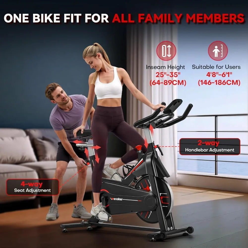 Exercise Bike, Stationary Bike for Home with Adjustable Seat, Multi-grips Handlebar, Transport Wheels, Fitness Courses