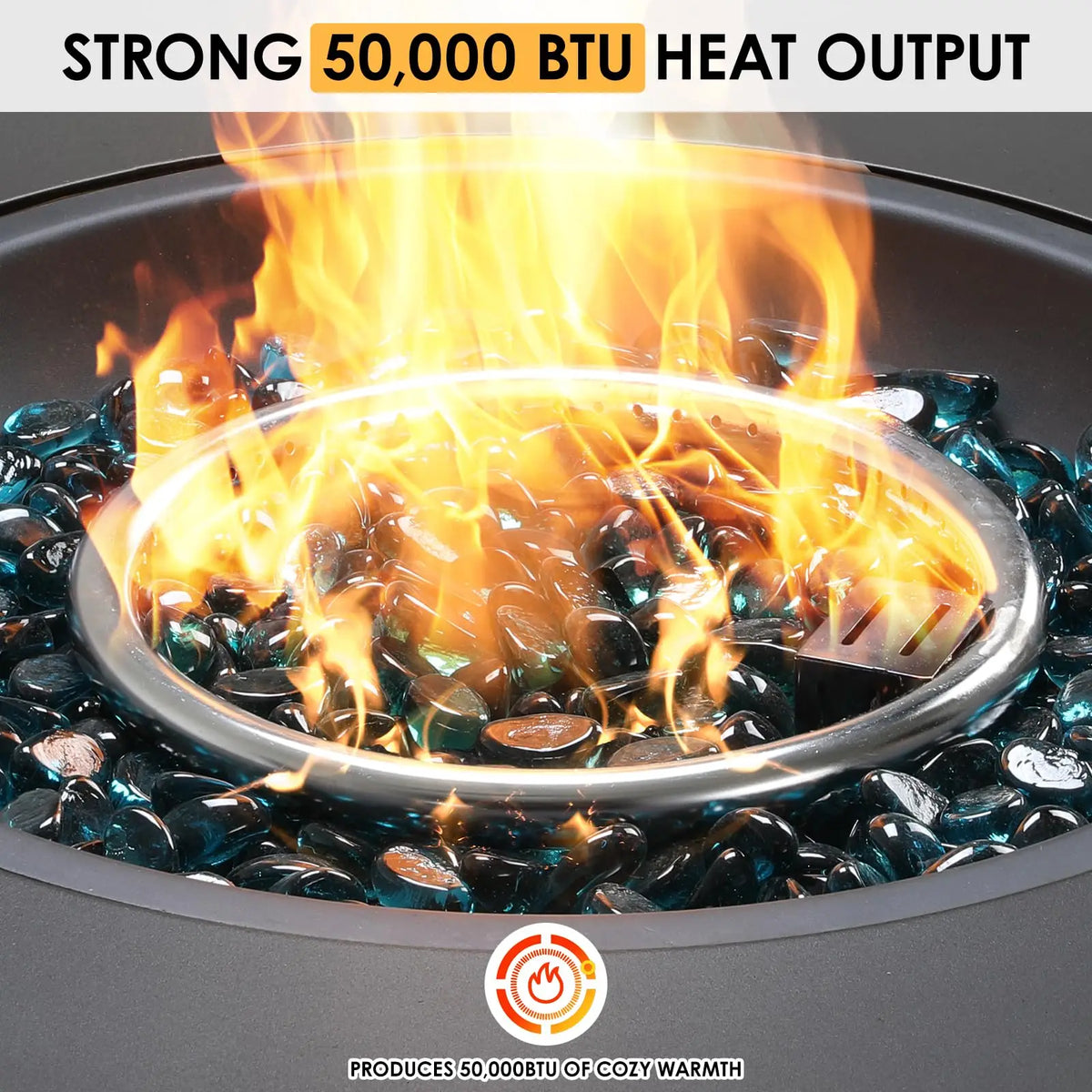 Propane Fire Pit Set - 30" Round Fire Table & Tank Holder, 50,000 BTU Outdoor Fire Pit with Cover, 304 Stainless Burner