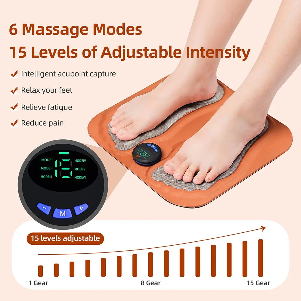 3D Smart Rechargeable Foot Massage Pad EMS Remote 6 Modes 15 Levels Electric Foot Massager Improves Blood Circulation Relax Muscles Slim Legs