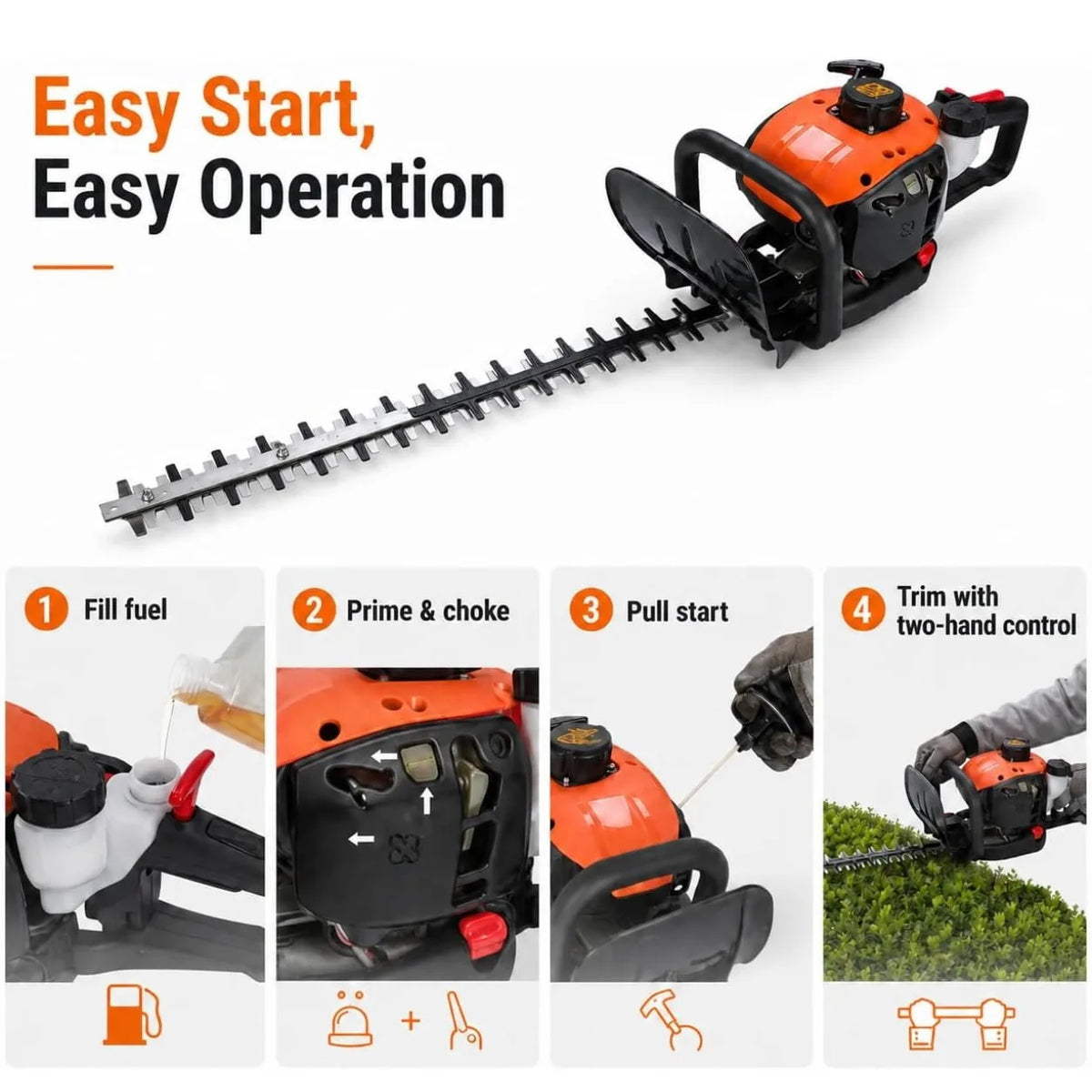 26cc Gas Hedge Trimmer 24 Inch Dual Sided Blade 2 Cycle Engine Garden Trimming Tool for Shrubs Hedges Bushes Yard Maintenance Outdoor Landscaping