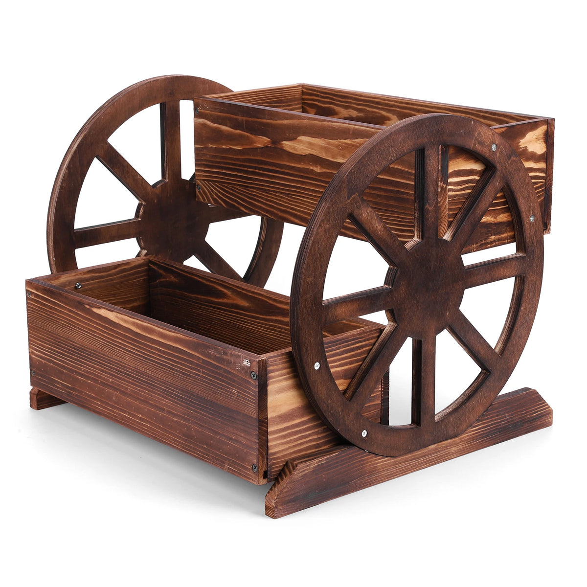 Wooden Wheelbarrow Planter with Wheels Decorative Plant Pot Flower Cart for Indoor Outdoor Patio Garden Balcony Backyard