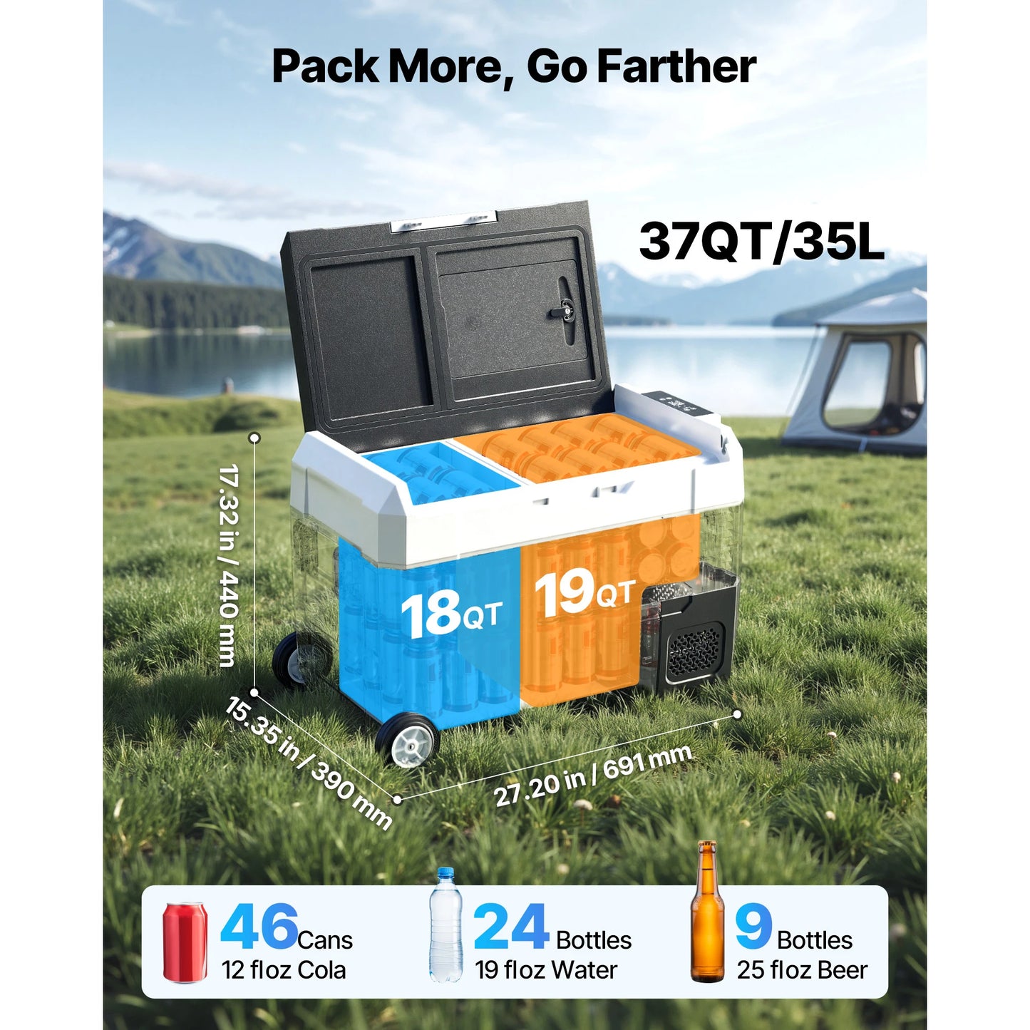 SucceBuy 35L 45L 55L Portable Foldable Handle Car Refrigerator with Wheel -4°F to 68°F Truck Refrigerator with APP Control Compressor Freezer for Camping Picnics Car Home Traval