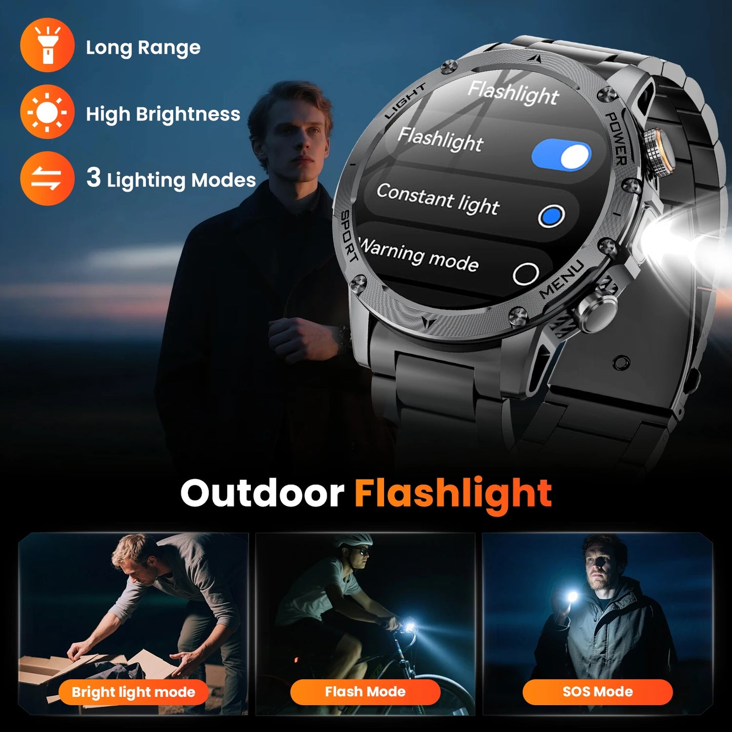 Military Smartwatch For Men 100 Plus Sport Modes Waterproof Bluetooth