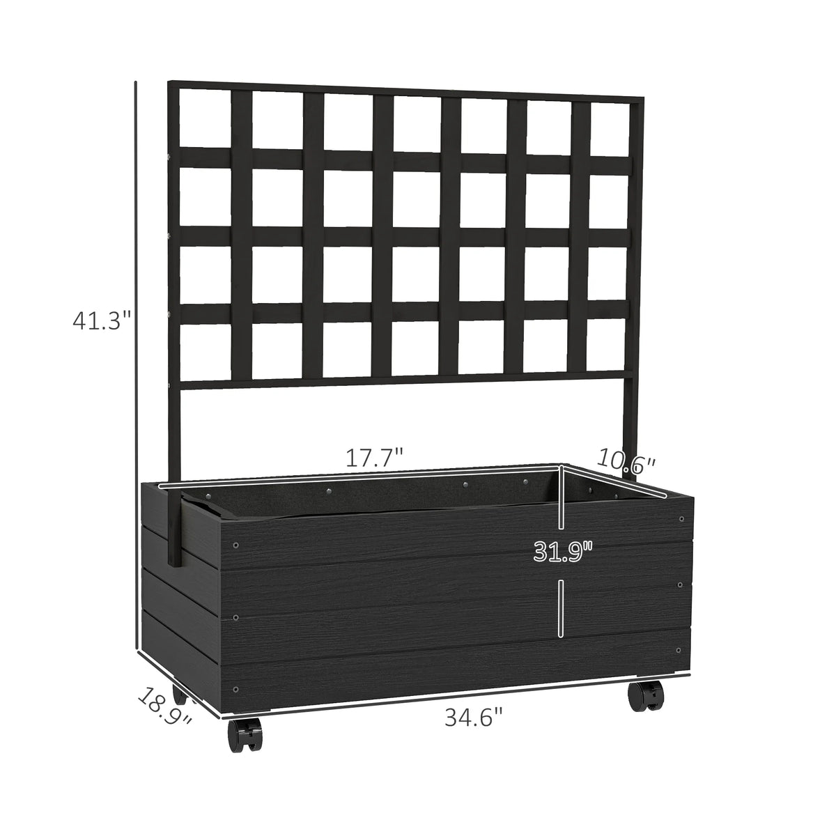 Outdoor Planter with Trellis and Wheels Wooden Raised Planter Box