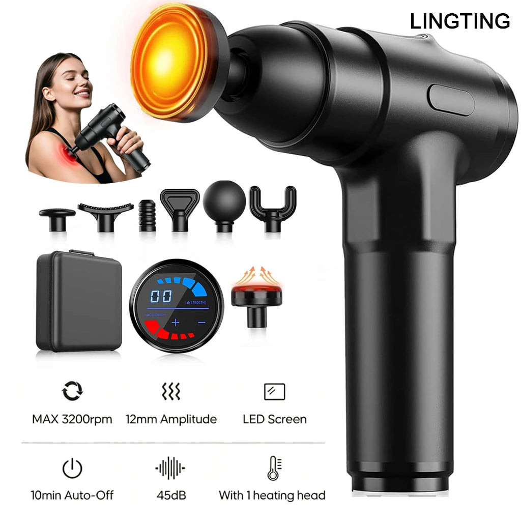 LINGTENG Heating Massage Gun Deep Tissue Muscle Percussion Massager