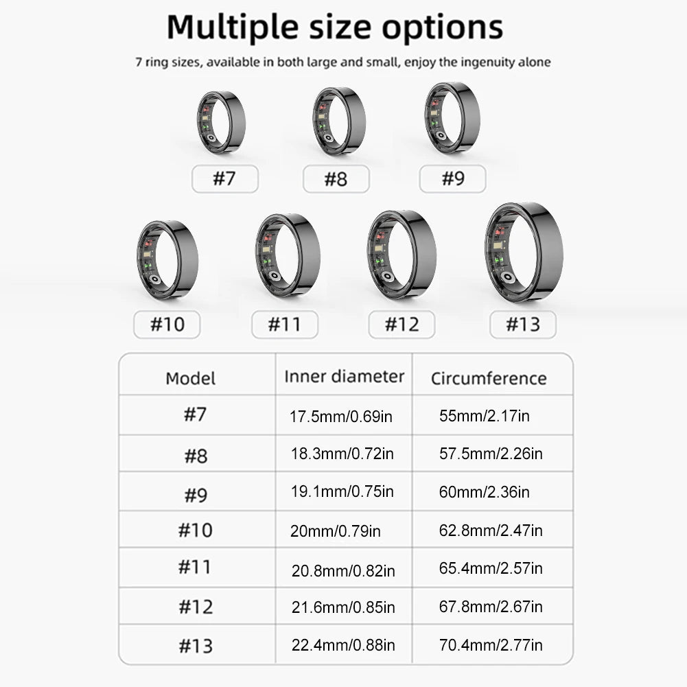 R09 Smart Ring 5ATM Waterproof Temperature Sport Health Ring Heart Rate Blood Oxygen Sleep Monitor w/ Charging Case Smartring
