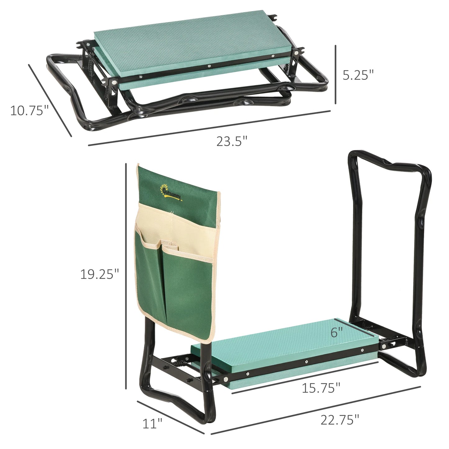 Outsunny Folding Garden Kneeler Stool Bench With Tool Pouch