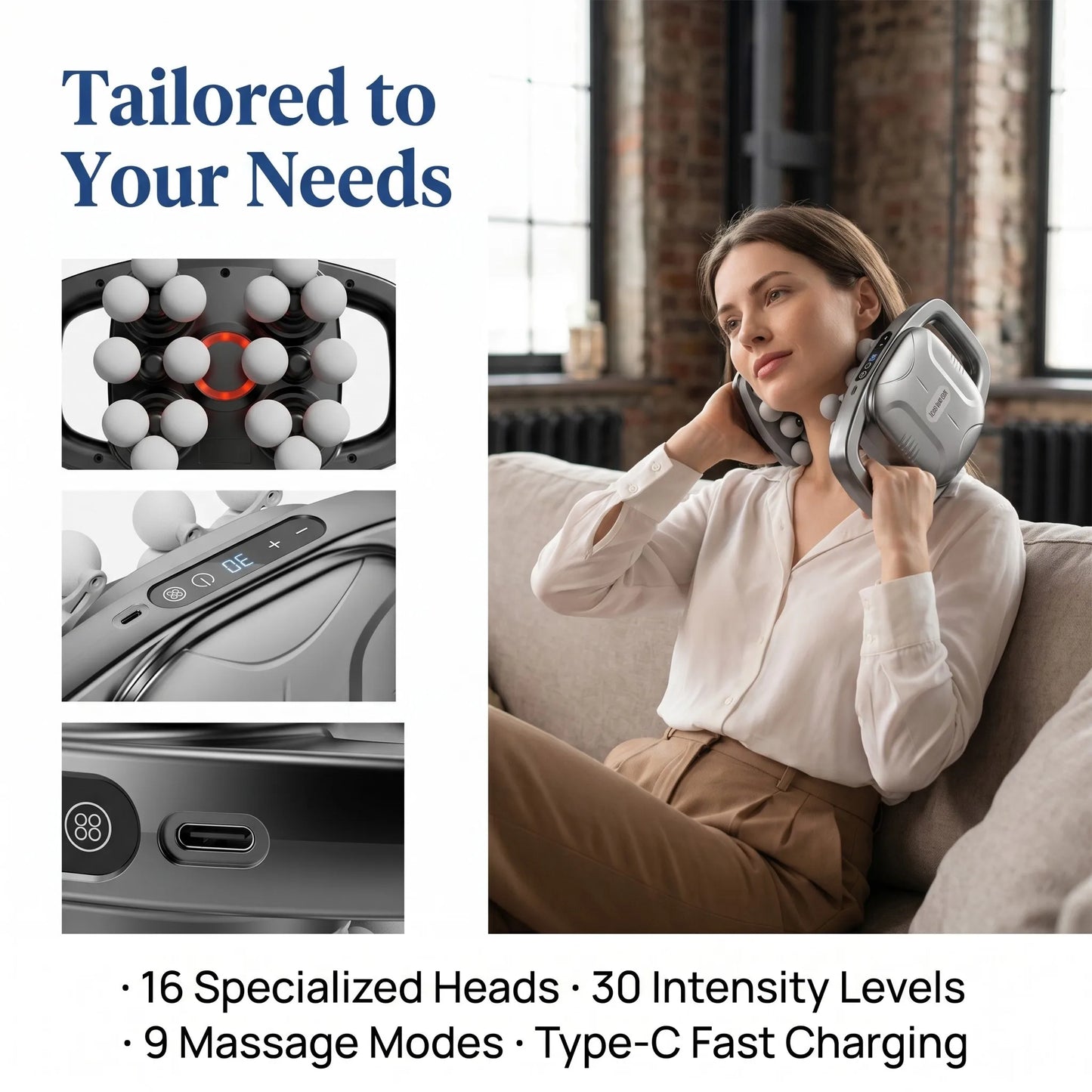LAYQJUE Professional 16 Heads Fascia Massage Gun Cordless Handheld