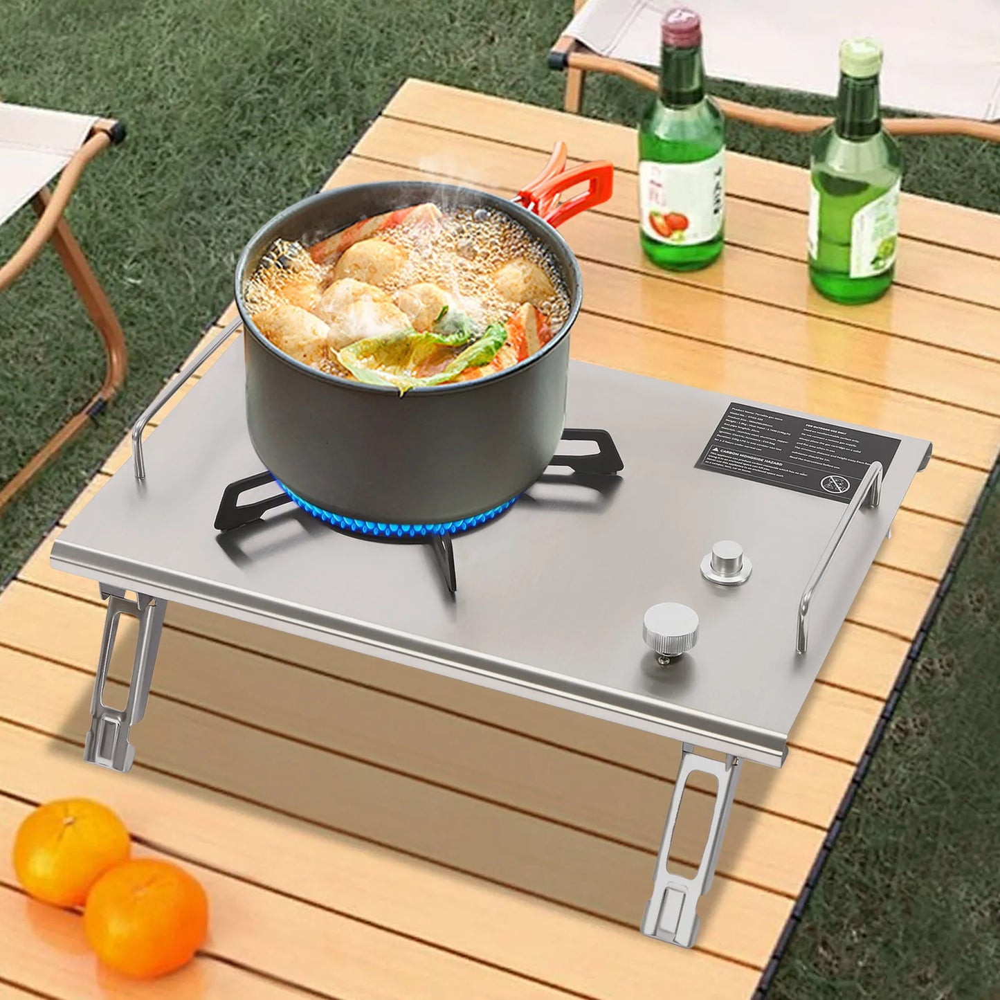 Portable Outdoor Folding Gas Stove 4 Foldable Leg Cotton Padded Storage Bag Insulated Handle Even Flame Holes Electronic Ignition Camping Cooker Infinitely Adjustable Flame Tabletop Inlay Gas Burner For Mountaineering Spring