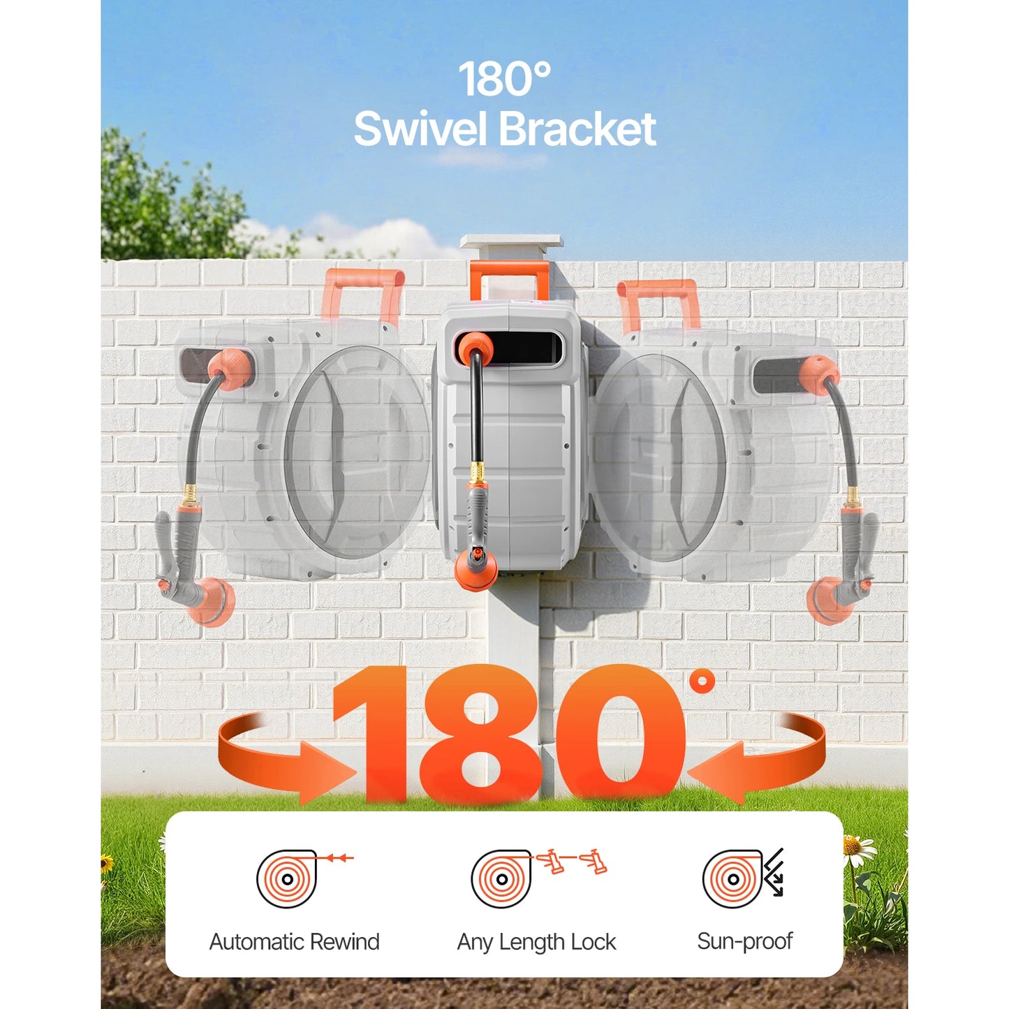 SucceBuy Retractable Garden Hose Reel With Nine Pattern Nozzle