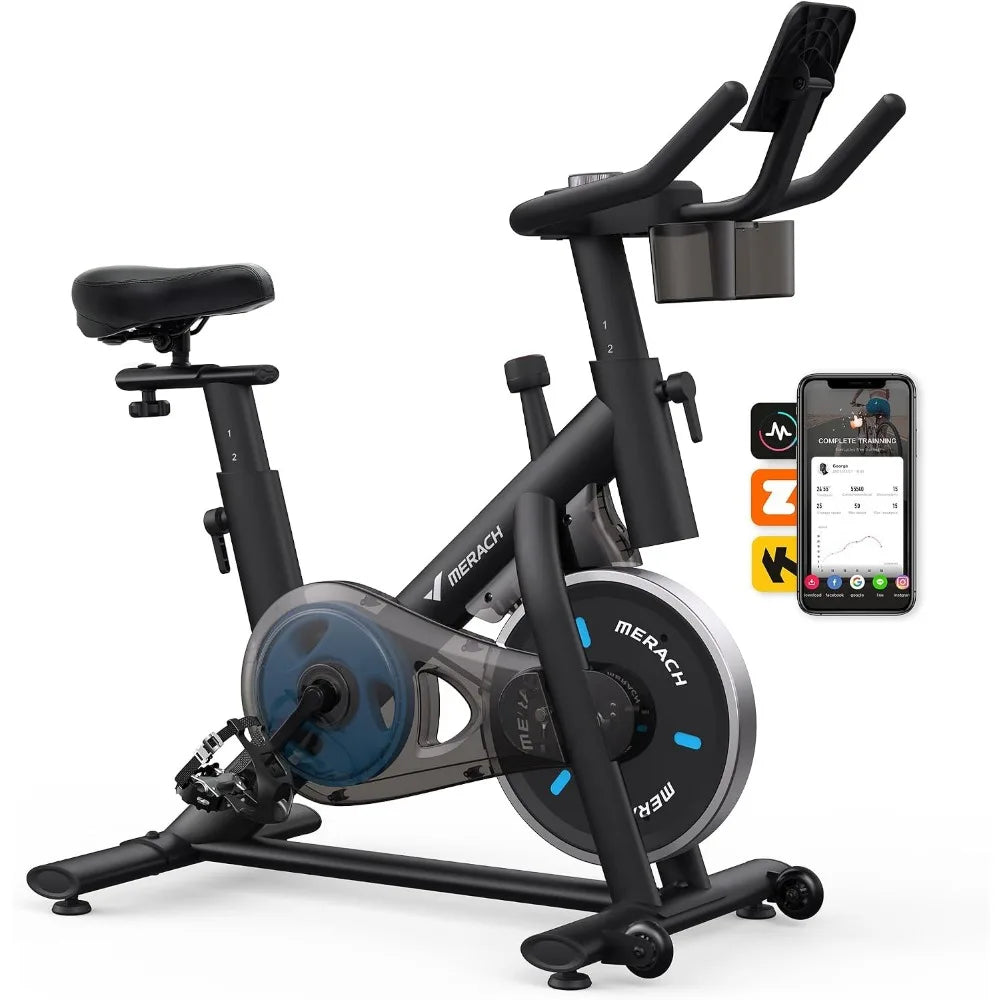 Magnetic Friction Exercise Bike with Brake Pad, App, and Tablet Mount for Low Noise Indoor Cycling and Weight Loss