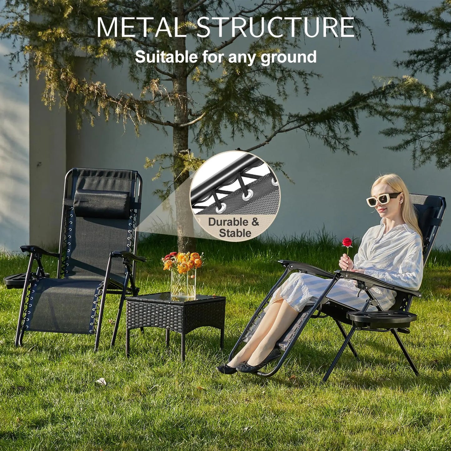 JHK Zero Gravity Portable Recliner Outdoor Patio Lounge Chair