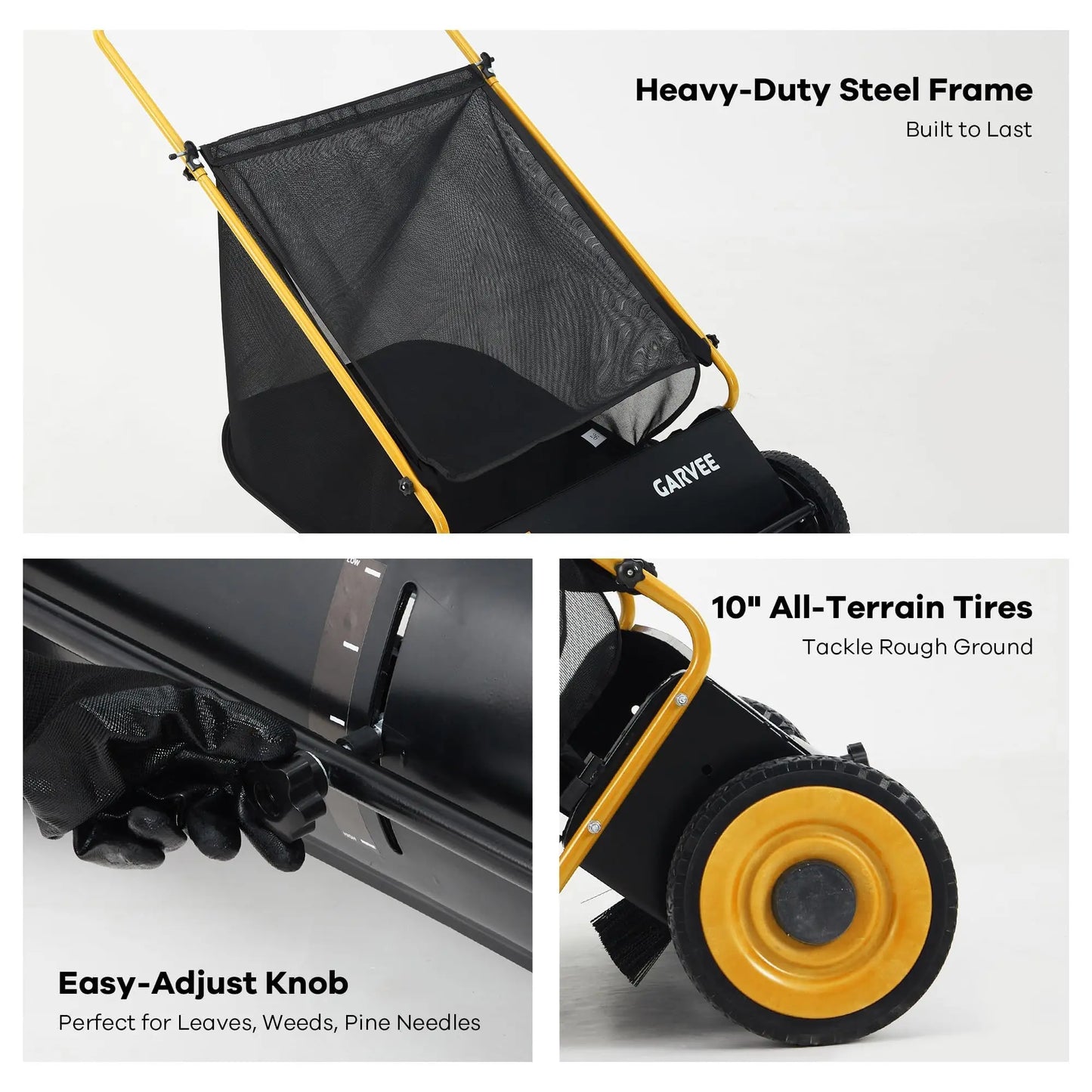 HiMISS Push Lawn Sweeper With Adjustable Brush Height For Grass