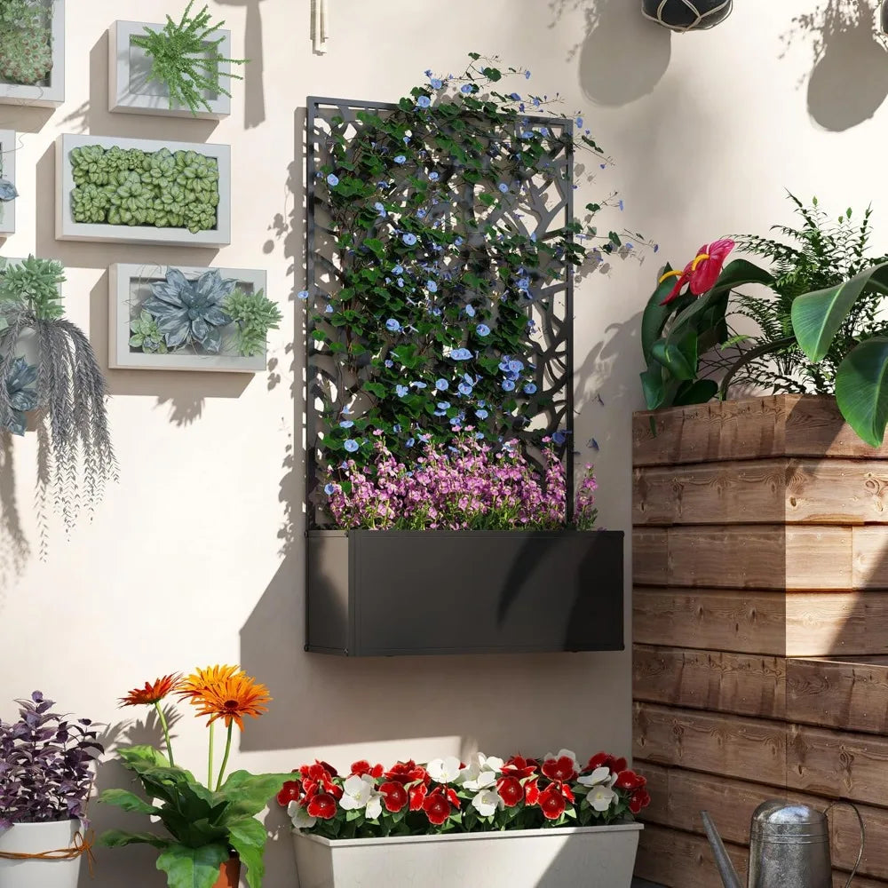 Metal Raised Garden Bed With Trellis Freestanding Or Wall Mounted