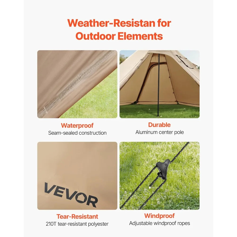 VEVOR Hot Tent, Camping Tipi Hot Tents with Stove Jack, Portable Winter Camping Tents with Snow Skirt, Easy Setup