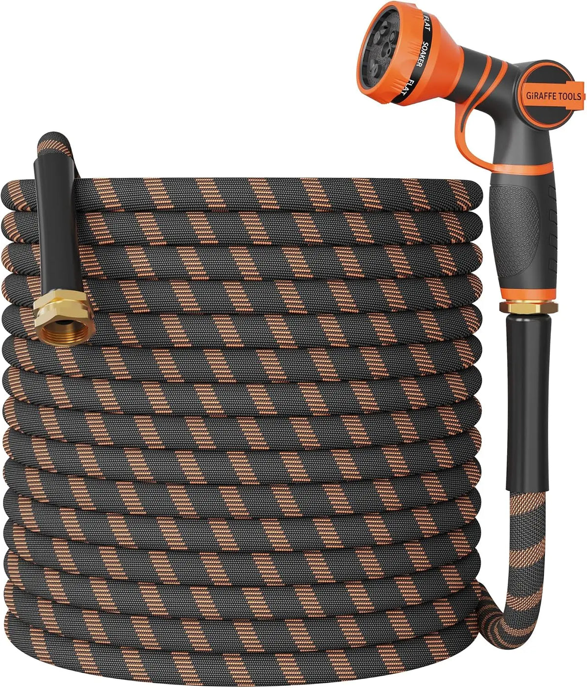 Giraffe Tools Non-Expandable Garden Hose 25-100FT 1/2” Lightweight Flexible Water Hoses Burst 600 Psi with 9 Spray Function Nozzle Heavy Duty Hose