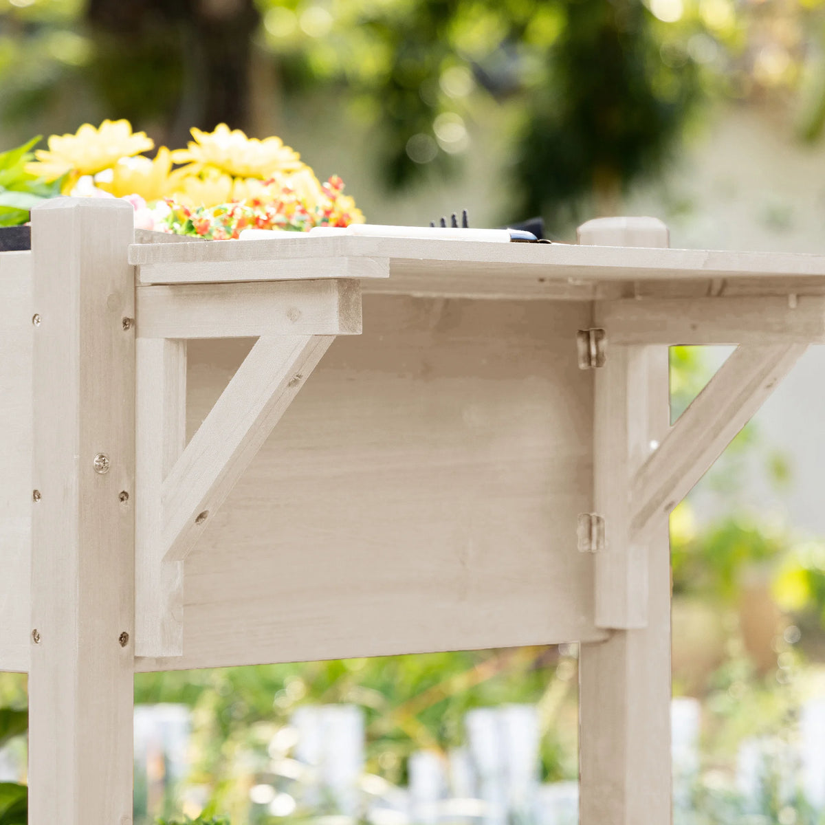 Raised Garden Bed Planter Box w/ 8 Grow Grids, Storage Shelf & Lockable Wheels