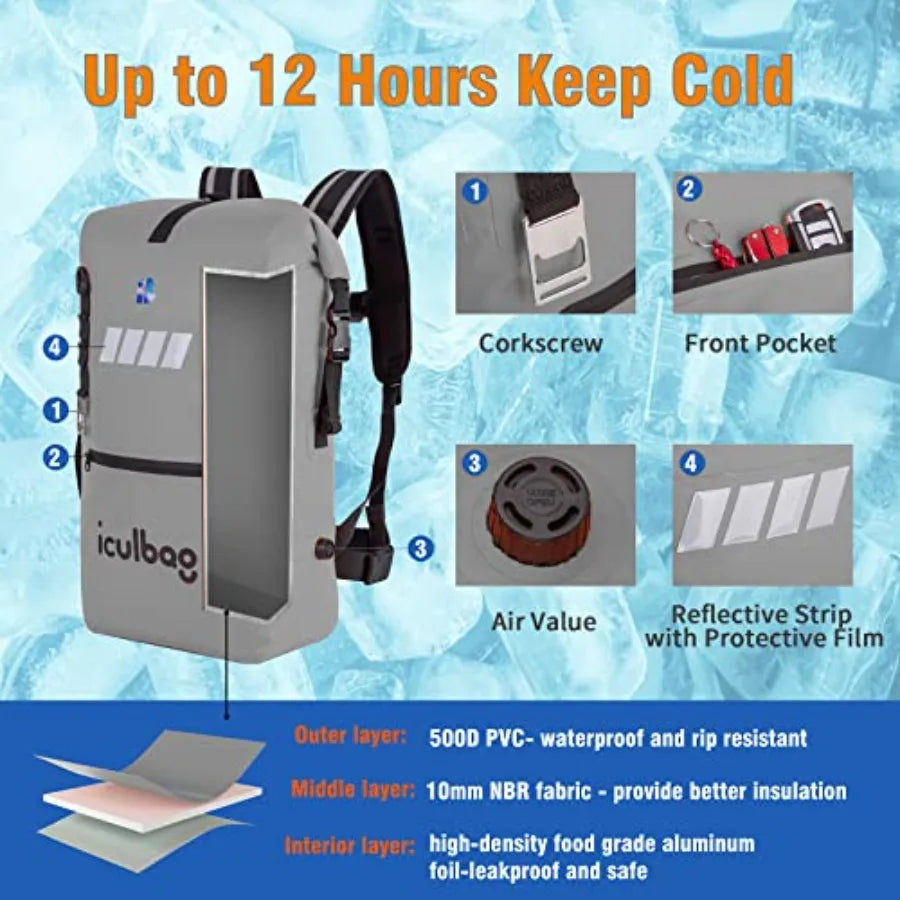 Insulated Leakproof Waterproof Cooler Backpack Travel Hiking Beach Camping
