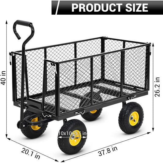 HiMISS Heavy Duty Steel Garden Cart All Terrain Wagon