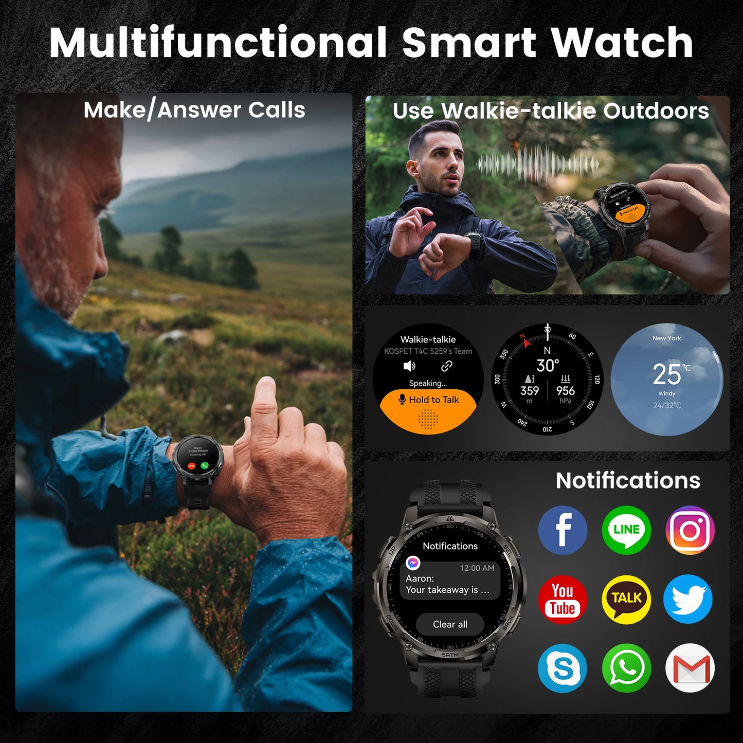 Kospe Tank T4C Smartwatch Rugged Outdoor GPS Health Tracker