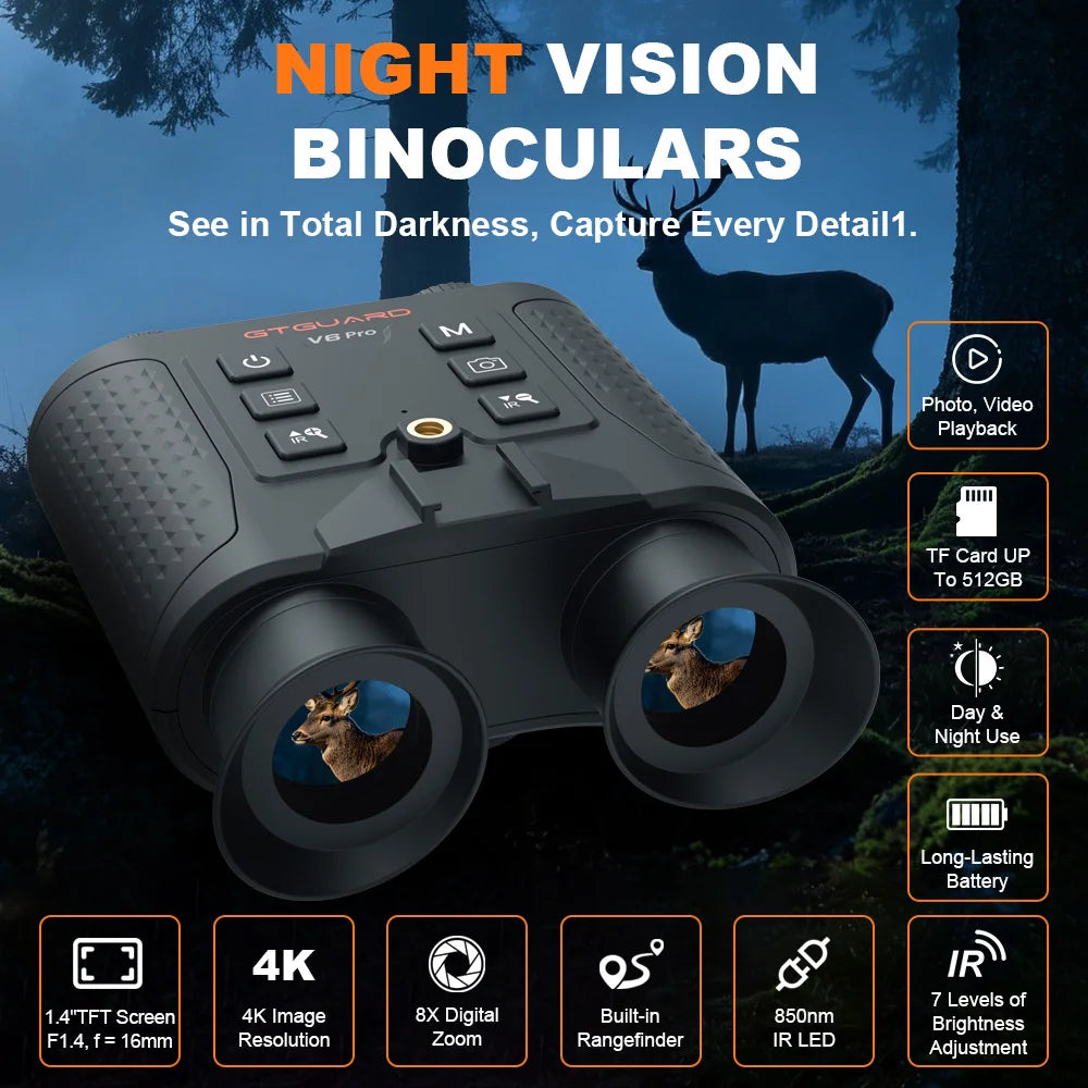 4K Night Vision Binoculars 8X Digital Zoom Infrafred Night Vision Goggles Telescope Day/Night Use for Outdoor Hunting Support Video & Photo