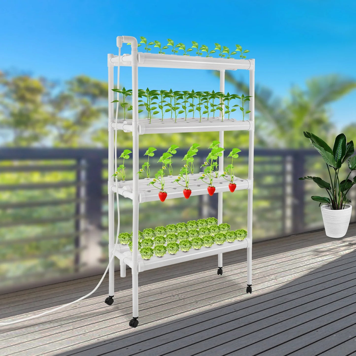4 Tiers Hydroponic Grow Kit, Hydroponic Planting Equipment with 108 Plant Sites, Hydroponic Growing System with Footmat & Pulley