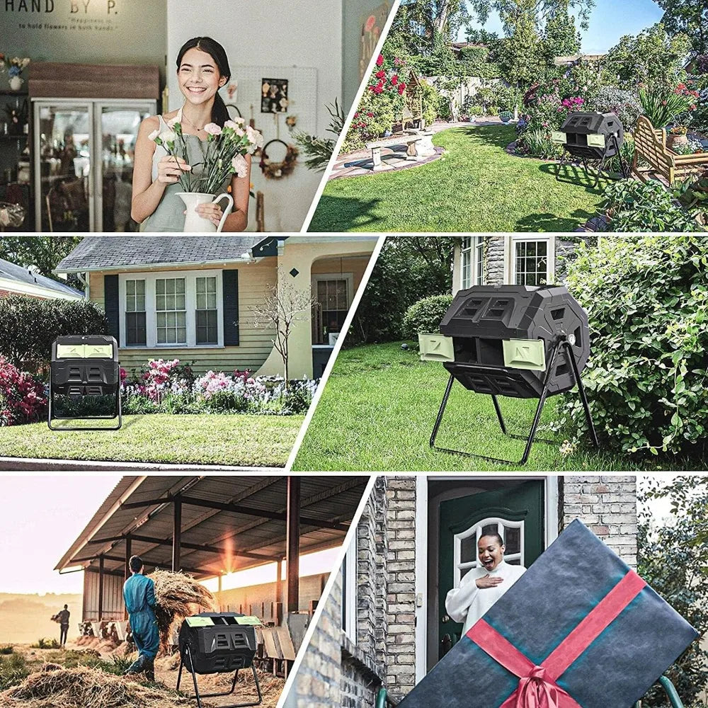 Dual Chamber Compost Tumbler for Continuous Easy Rotating Composting