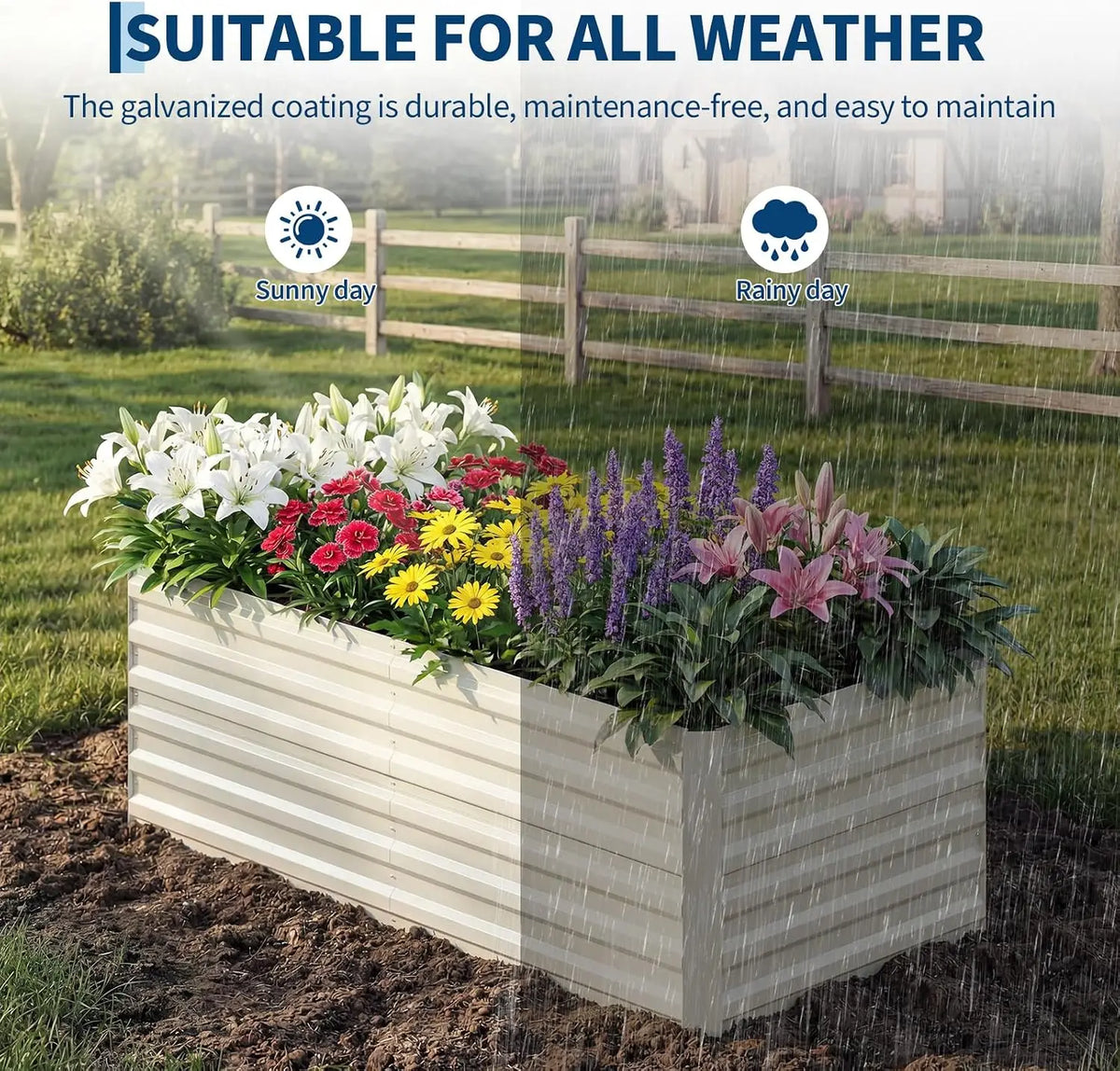 Tacleekii 6x3x2ft Galvanized Raised Garden Bed, Outdoor Metal Planter Box | 0.5mm Thick Steel Raised Garden Kit, 24in Deep. For Vegetables, Herbs & Flowers. Rust-resistant