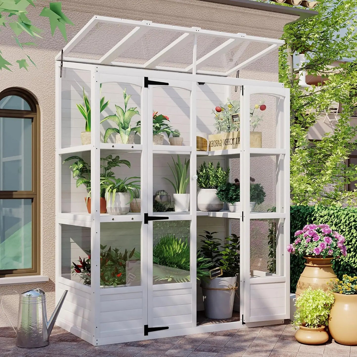 Wooden Cold Frame Greenhouse, 78-inch Wooden Cold Frame Greenhouse with 4 Independent Skylights and 2 Folding, Customized