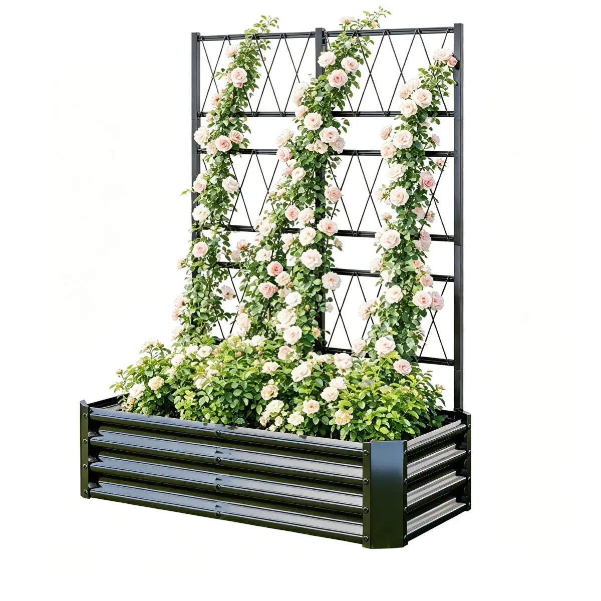 4x2x1FT Galvanized Raised Garden Bed with Arch Trellis for Climbing Vegetables Tomato Cucumber Bean, Heavy Duty Metal Raised Garden Bed Outdoor, Black