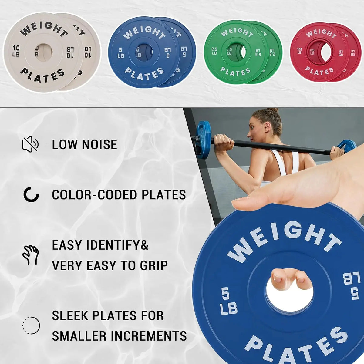 BarbellFractional Weight Plates 1.25LB 2.5LB 5LB 10LB Set Rubber Coated Strength Training Barbell Lifting Bumper Plates for Gym
