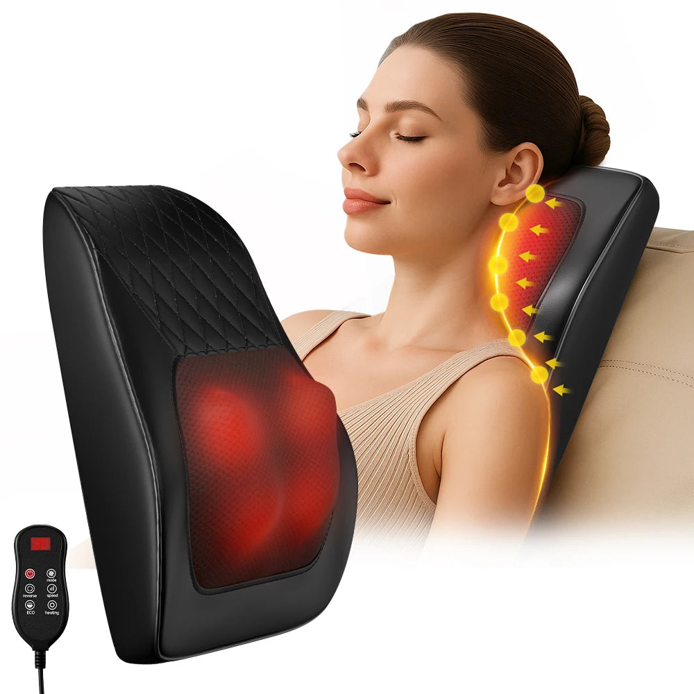HIMOUTA Neck Back Massager With Heat 3D Kneading Pillow