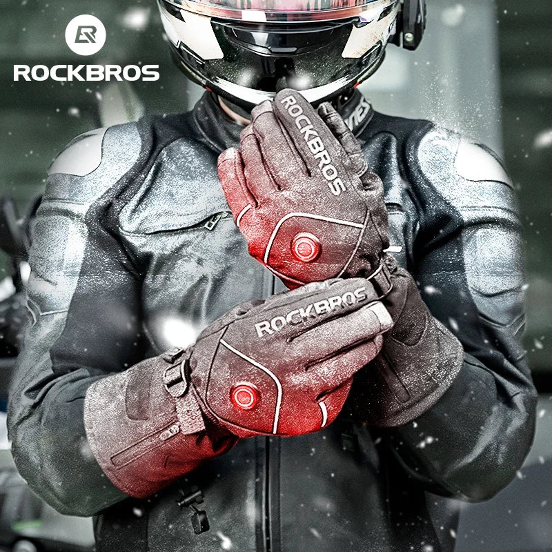 ROCKBROS Heated Skiing Gloves Winter Heated Gloves Motocycle Screen Touch Waterproof Rechargeable 4000mAh Battery Heated Gloves