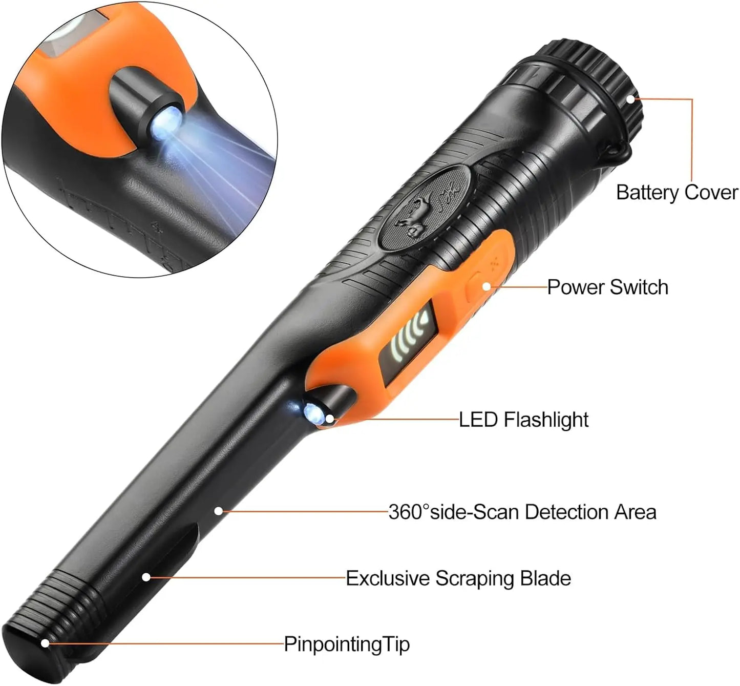 Fully Waterproof LCD Display Handheld Pinpointer Metal Detector with LED Flashlight 3 Alert Mode 360 Degree Searching Small Pin