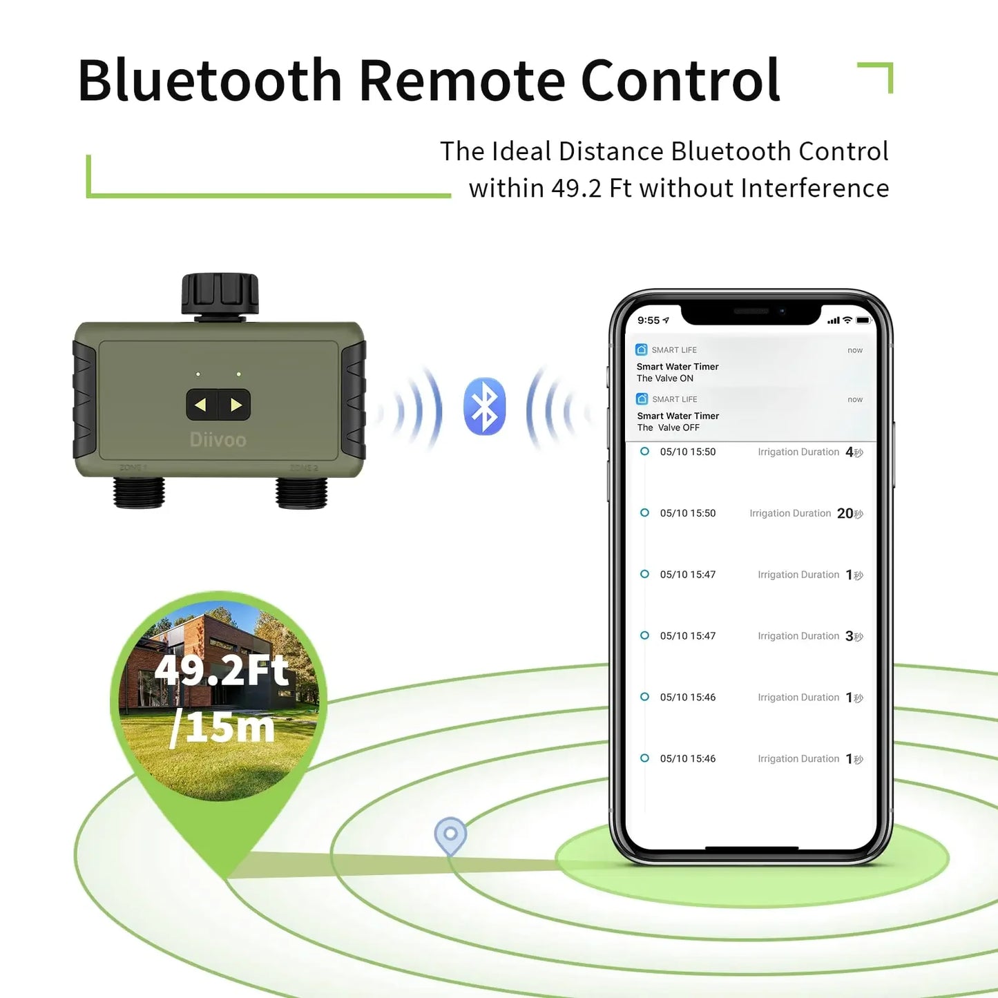 Diivoo Timed Sprinkler for Bluetooth Smart Water Timer for Garden Hose Up to 20 Separate Watering Schedules Rain Delay
