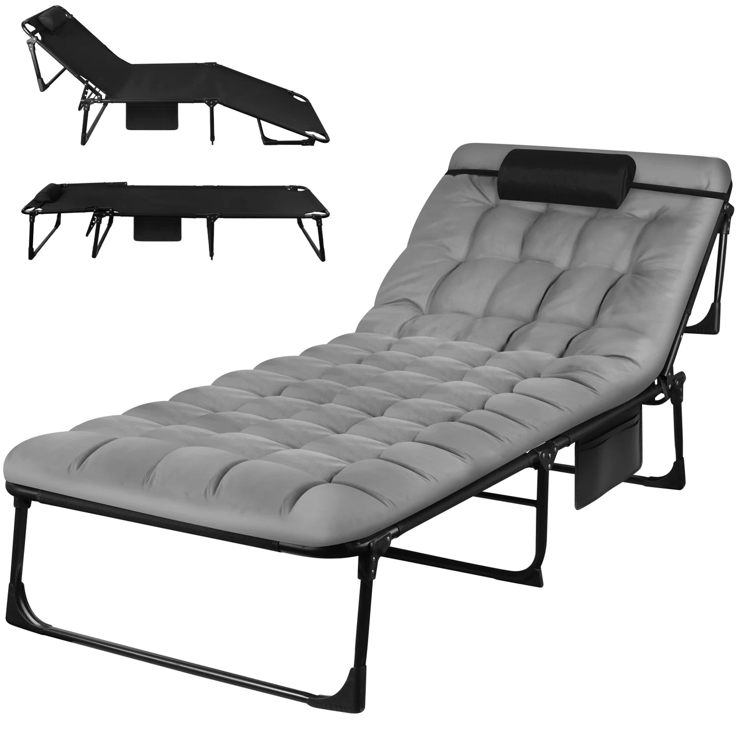 Portable Folding Camping Cot With 3 Position Reclining Chair And Pillow
