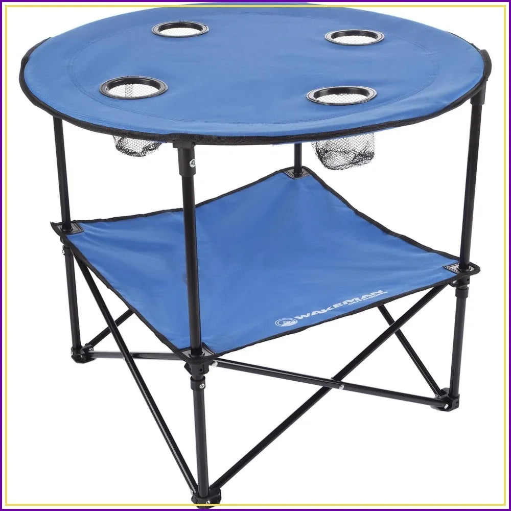 Round Two Tier Portable Folding Table With Cupholders Outdoor Use