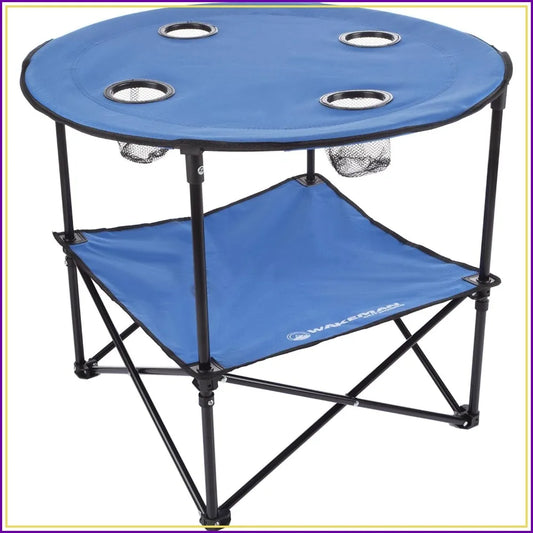 Round Two Tier Portable Folding Table With Cupholders Outdoor Use