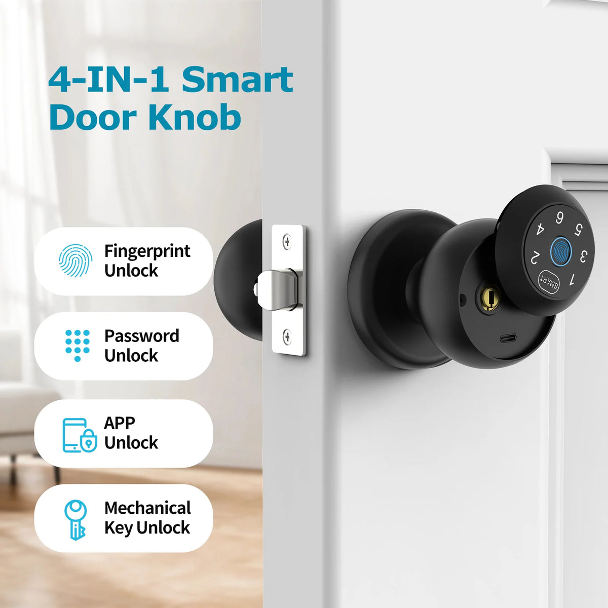 Viladepot Ball Shaped Smart Lock Fingerprint Door Lock App Control Passcode Unlock Electronic Touchscreen Keypad Indoor