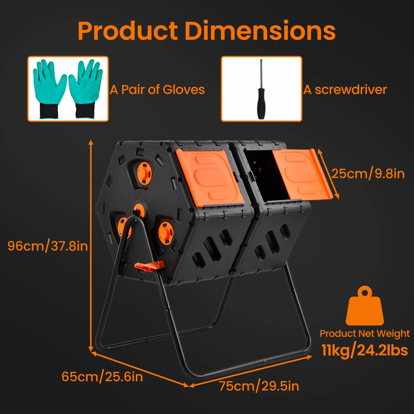 Double Chamber Compost Tumbler With Aeration Rotating Outdoor Bin