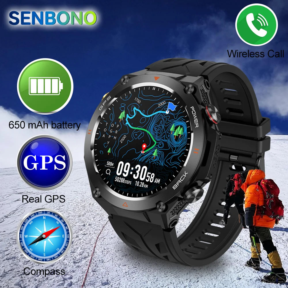 SENBONO GPS Smart Watch HD Display Bluetooth Phone Call 1ATM