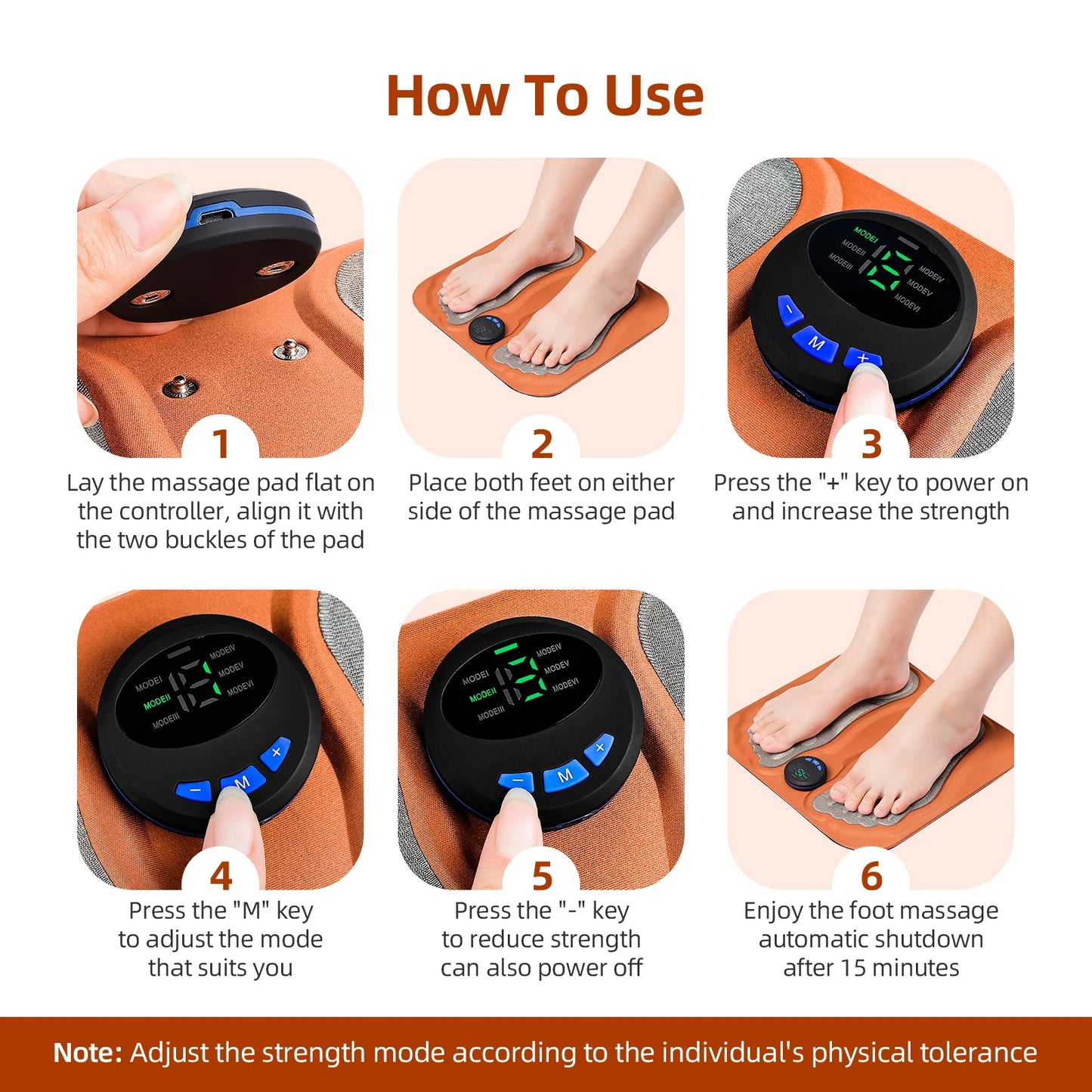 3D Smart Rechargeable Foot Massage Pad EMS Remote 6 Modes 15 Levels Electric Foot Massager Improves Blood Circulation Relax Muscles Slim Legs