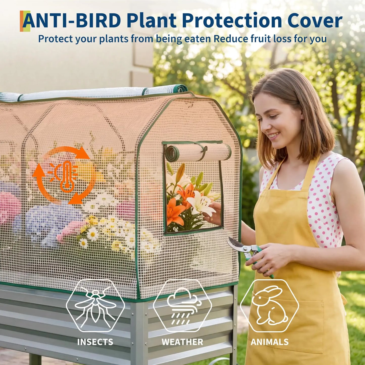 HiMISS Galvanized Metal Raised Garden Bed With Greenhouse Cover