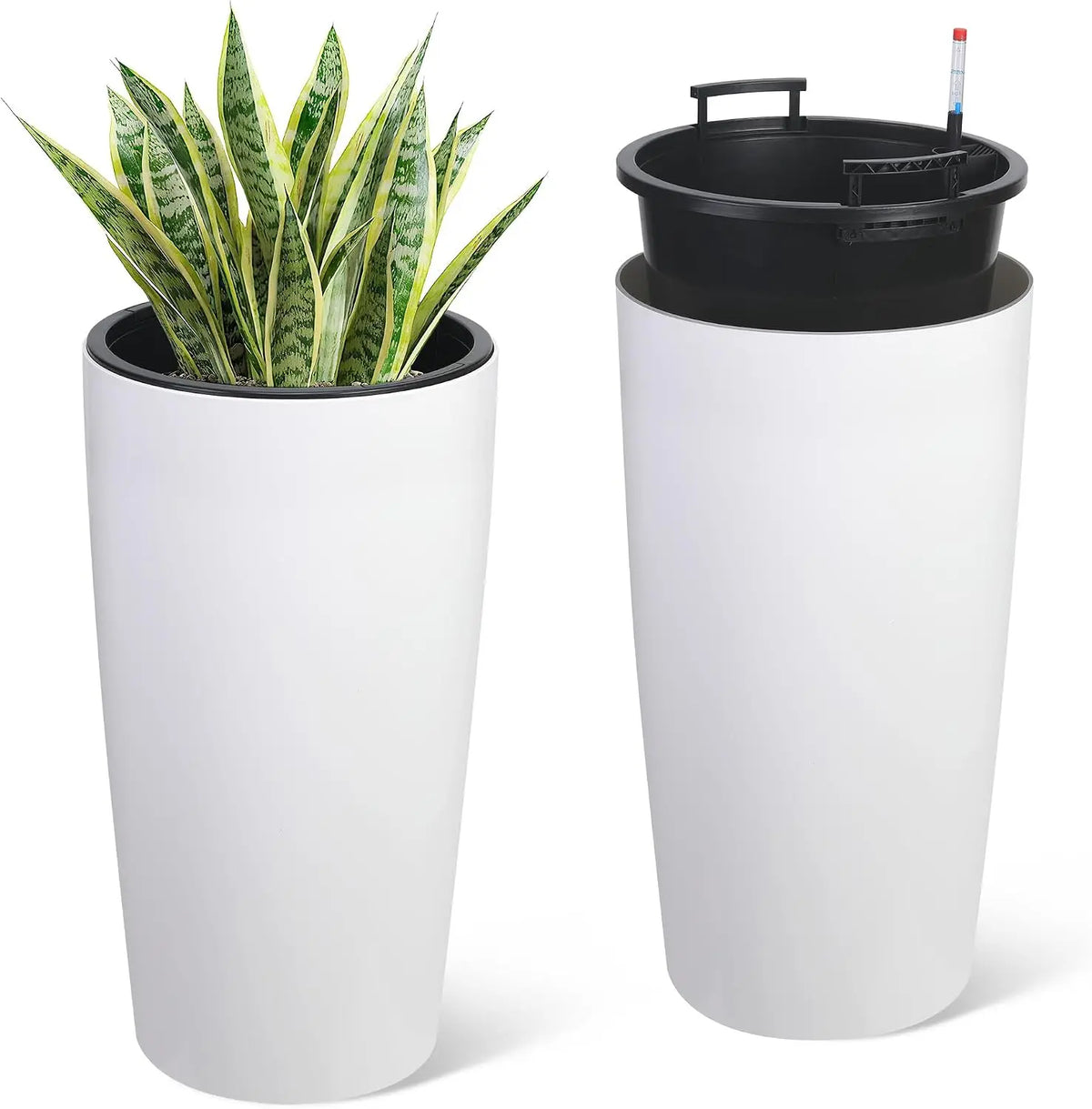 Tacleekii 30 in Planters Set of 2  Outdoor & Indoor Planters with Water Level Monitor ＆ Inner Bucket Automatic Watering  Self-Watering with Reservoir for Porch Backyard Patio