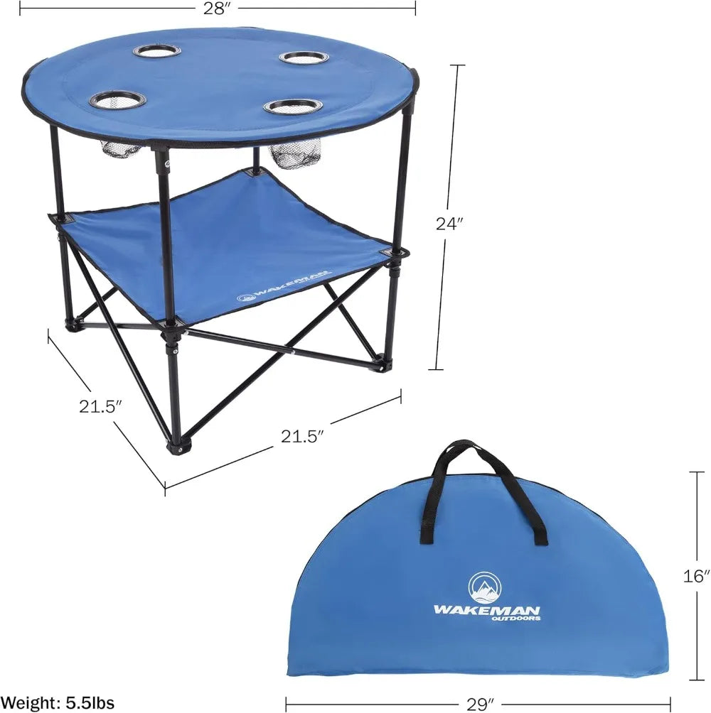 Round Two Tier Portable Folding Table With Cupholders Outdoor Use